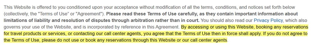 Expedia Terms of Use: Browsewrap clause