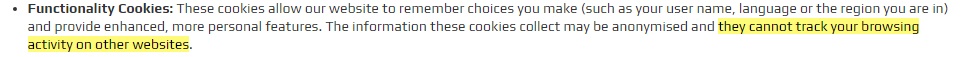 Fitness Superstore Cookie Policy: Functionality cookies clause