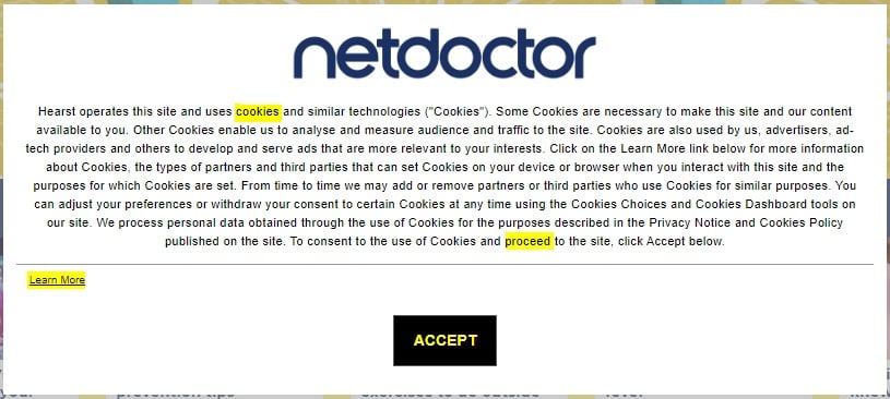 NetDoctor cookie consent notice