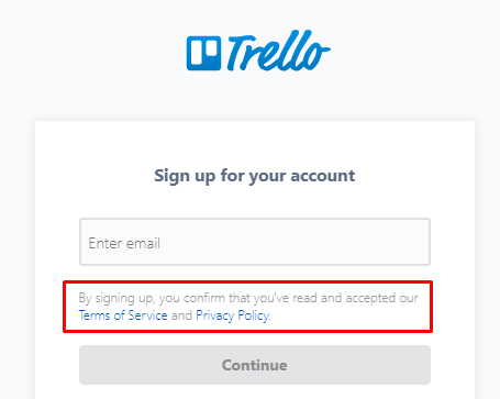 Trello account sign-up form