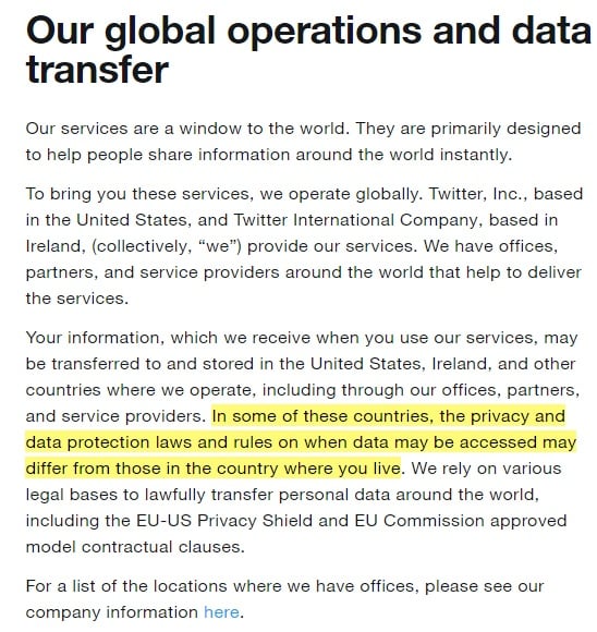 Twitter: Global operations and data transfer page