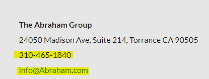 Abraham Group contact information screenshot