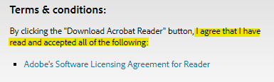 Adobe Reader download: Agree and accept software licensing agreement