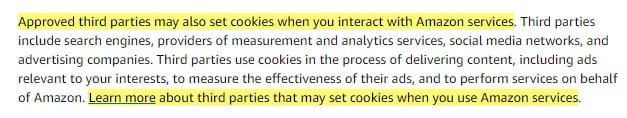 Amazon UK Cookies Notice: Third party cookies clause