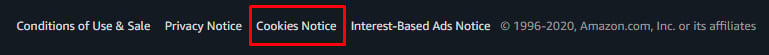 Amazon UK footer with Cookies Notice highlighted