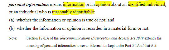 AU Gov Federal Register of Legislation: AU Privacy Act - Definition of Personal Information clause