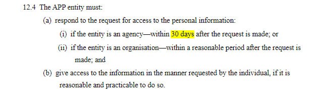 AU Gov Federal Register of Legislation: AU Privacy Act - Responding to access requests clause