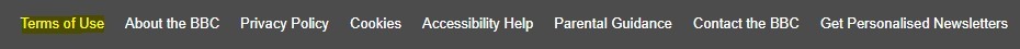 BBC website footer with Terms of Use highlighted