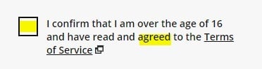 The Body Shop Create account checkbox - Clickwrap to agree to Terms of Service