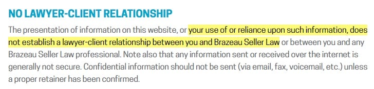 Brazeau Seller Law Lawyer-Client Relationship disclaimer