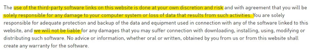 Check Point Software: Third-Party Software risk disclaimer