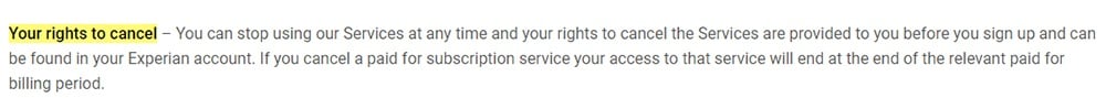 Experian Terms: Your rights to cancel clause