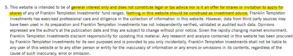 Franklin Templeton Important Legal Information: No advice disclaimer section