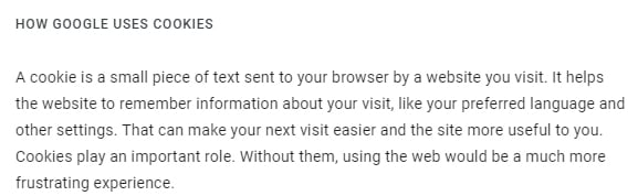 Google Policies and Terms: How Google Uses Cookies intro