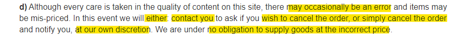 Holland and Barrett Terms and Conditions: Pricing accuracy disclaimer