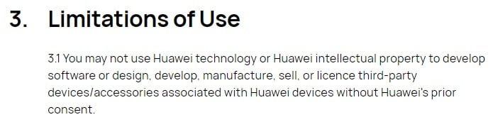 Huawei EULA: Limitations of Use clause - Commercial activity section