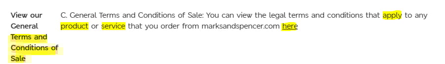 Marks and Spencer Terms and Conditions: Conditions of Sale clause