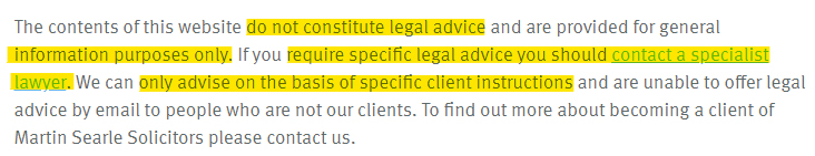 Martin Searle Solicitors Legal Disclaimer: Advice section