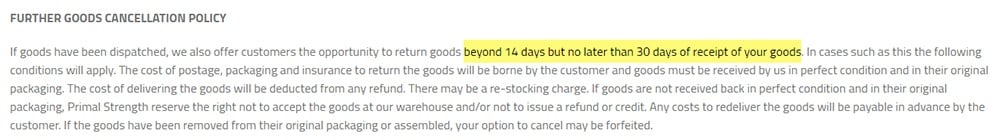 Primal Strength Refund and Returns: Further Goods Cancellation Policy