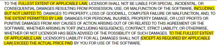 Rockstar Games EULA: Limitation of Liability clause