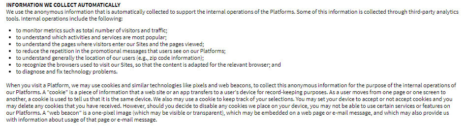 Sesame Street Privacy Policy: Information We Collect Automatically clause