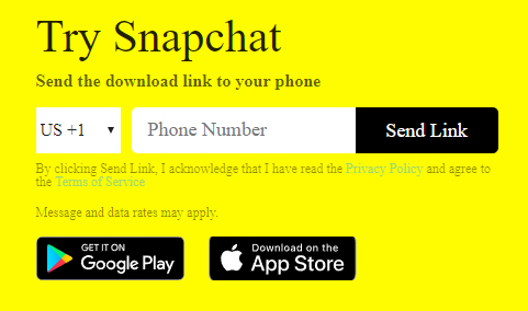 Snapchat download link screen