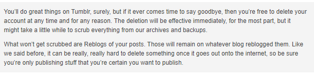 Tumblr Privacy Policy: Delete account clause