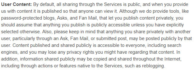 Tumblr Privacy Policy: User Content clause