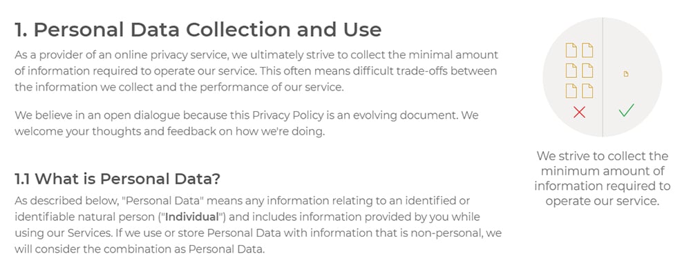 TunnelBear Privacy Policy: Personal Data Collection and Use - What is Personal Data clause