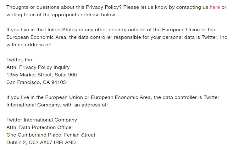 Twitter Platform Policy: Contact information clause