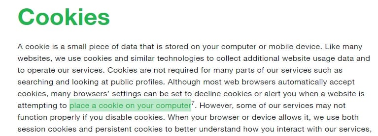 Twitter Privacy Policy: Cookies clause excerpt
