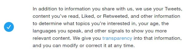 Twitter Privacy Policy: How information is used clause