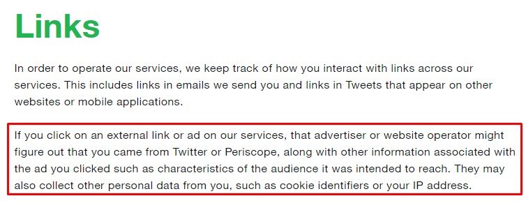 Twitter Privacy Policy: Links clause