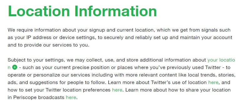 Twitter Privacy Policy: Location Information