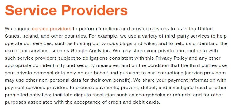 Twitter Privacy Policy: Service Providers clause