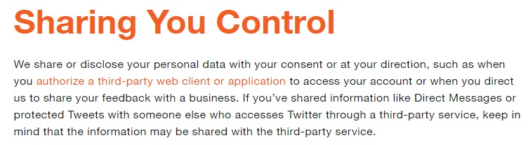 Twitter Privacy Policy: Sharing You Control clause excerpt