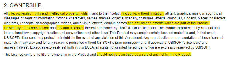 Ubisoft EULA: Ownership - Intellectual property clause