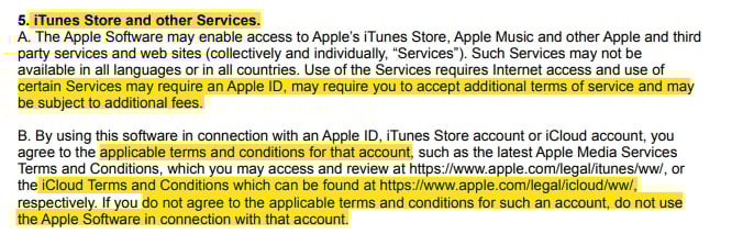 Apple EULA: iTunes Store and Other Services clause - Terms and Conditions section