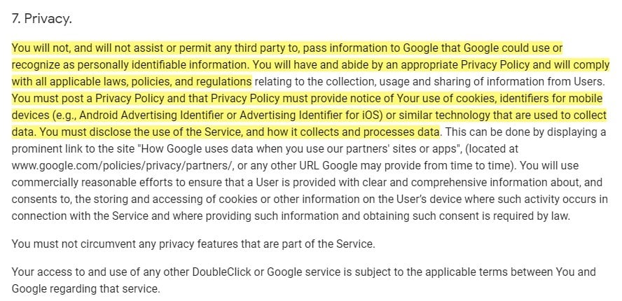 Google Analytics for Firebase Terms of Service: Privacy clause