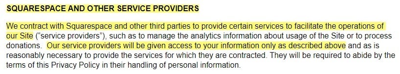 Oscar the Grouch Privacy Policy: Squarespace and Other Service Providers clause