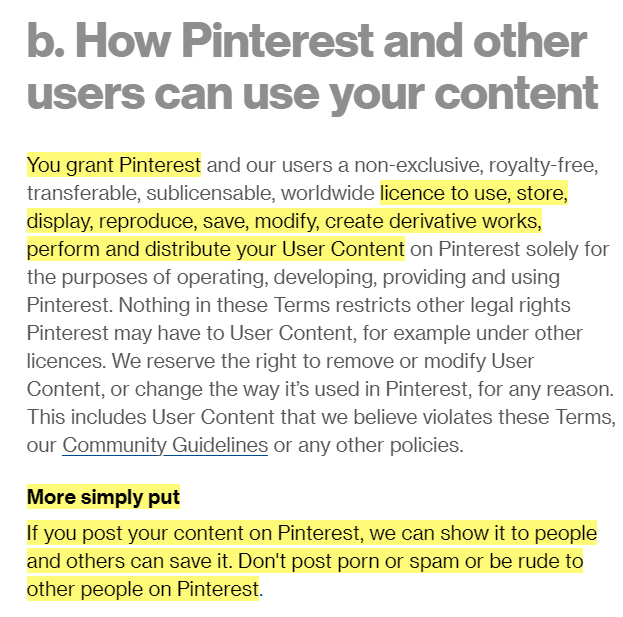 Pinterest Terms of Service: How Pinterest and others can use your content clause
