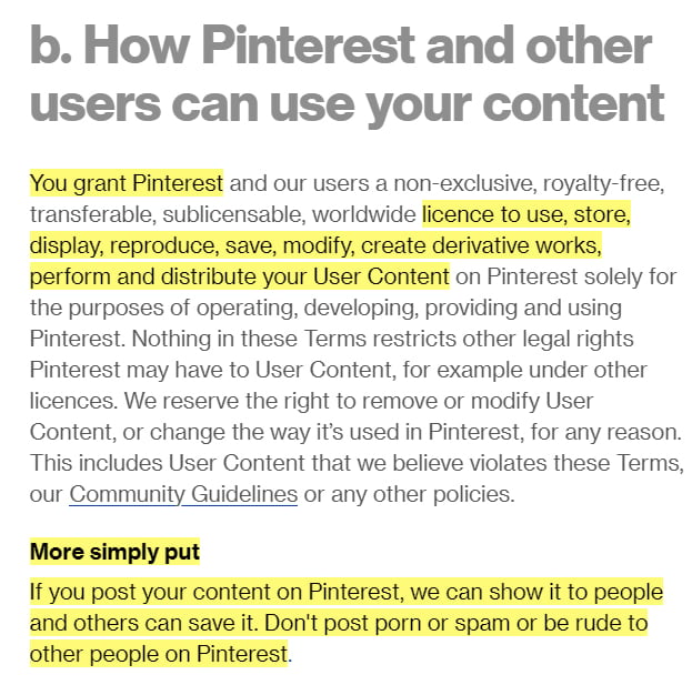 Pinterest Terms of Service: How Pinterest and others can use your content clause