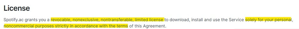 Spotify EULA: License clause