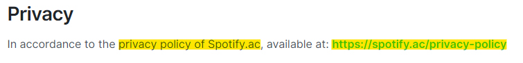 Spotify EULA: Privacy Policy clause