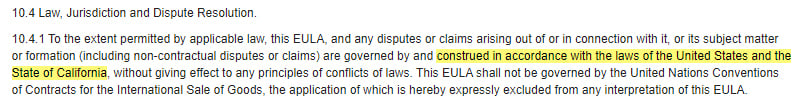 Ubisoft EULA: Law Jurisdiction and Dispute Resolution clause - Governing Law section