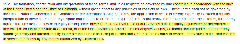 Ubisoft Terms of Use: Governing law and jurisdiction clause