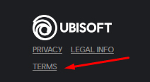 Ubisoft website footer with Terms highlighted