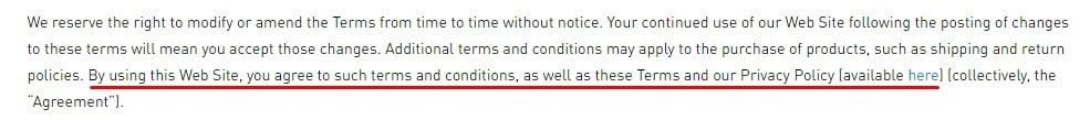 Adidas Terms and Conditions: Introduction clause with Privacy Policy link highlighted