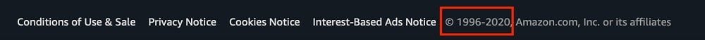 Amazon website footer with Copyright Notice highlighted