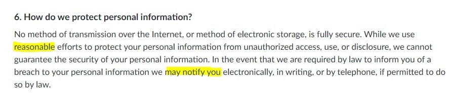 Barnes and Noble Privacy Policy: Security clause